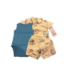 Carter's Baby Boy 3-Piece Tropical Khaki Blue Button Down Shorts Set
